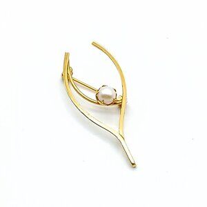 Delicate Wishbone Brooch with Pearl, Lovely Vintage Gold Tone Thanksgiving Lapel